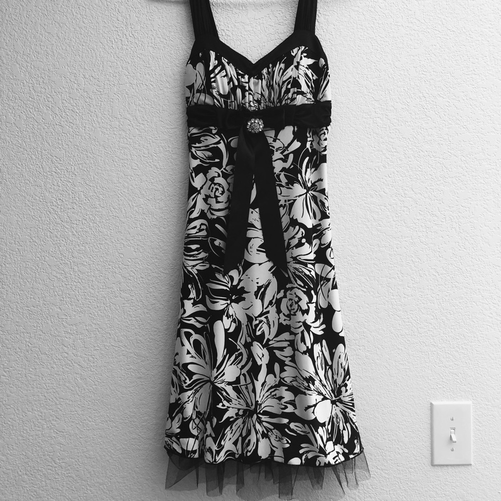 Formal black and white floral dress